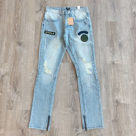STAPLE pigeon brand canyon denim stonewash patch jeans zipper cuff size 30